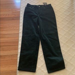 Dark green corduroy jeans.